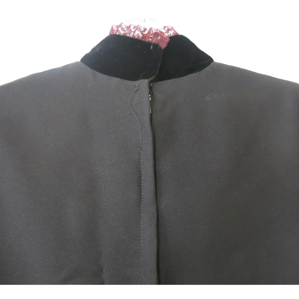Vintage Black Dress 70s Velvet Lace Size M** Women  Knee Length Party Cocktail